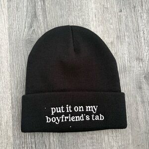 Black Beanie with Embroidered Text- New